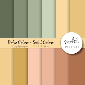 Earthy Boho Solid Colors digital paper pack, fall boho colors, earthy digital scrapbook paper, solid color paper, boho digital backgrounds