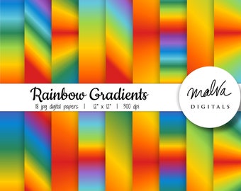 Rainbow Ombre digital paper pack, rainbow gradient digital background, scrapbook paper, rainbow paper, ombre backdrop, instant download