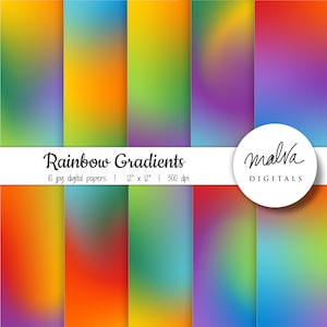 Pakiet papieru cyfrowego Rainbow Ombre, tło cyfrowe, papier do scrapbookingu, papier cyfrowy z gradientem tęczy, tło ombre, natychmiastowe pobieranie