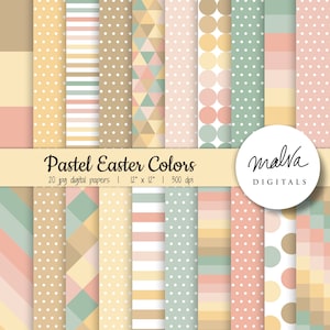 Pastel Easter Colors digital paper pack, spring digital scrapbook paper, geometric patterns, spring polka dots, printable papers, neutral