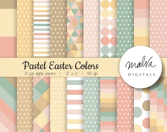 Pastel Easter Colors digital paper pack, spring digital scrapbook paper, geometric patterns, spring polka dots, printable papers, neutral