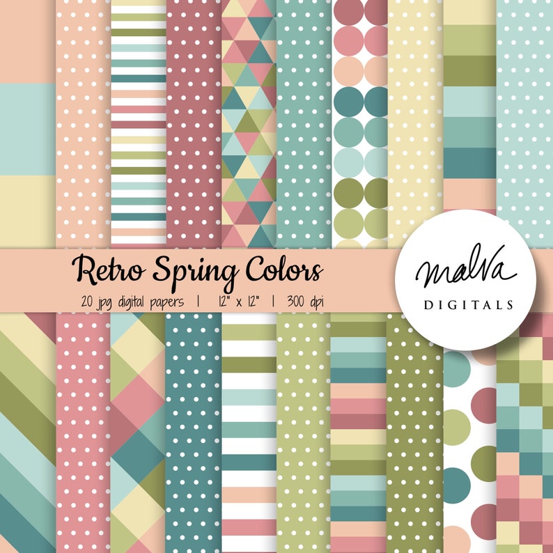 Retro Spring Colors Digital Paper Pack Spring Digital - Etsy