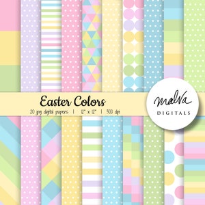 Osterfarben digitales Papier Pack, Frühlings digitales Scrapbook Papier, geometrische Muster, hübsche Frühlingsfarben, druckbare Papiere, Pastellfarben