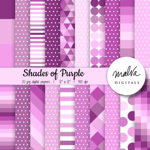 Purple digital paper pack, purple shades, plum colors patterns scrapbook paper, scrapbooking, digital papers, stripes, instant download