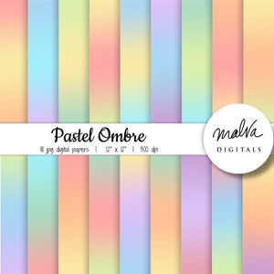 Pastel Ombre digital paper pack, digital background, pastel rainbow gradient, rainbow paper, ombre background, scrapbooking, soft backdrop