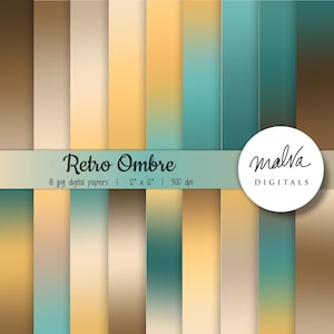 Retro ombre digital paper pack, retro gradient digital background, hippie digital gradient background paper, 80s hippie ombre backdrop