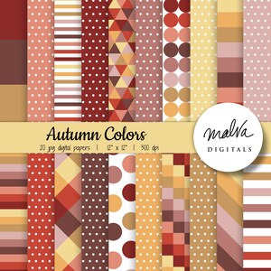 Autumn Colors digital paper pack, fall colors digital background, yellow and brown geometric pattern scrapbook paper, instant download