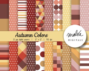 Herfst Kleuren digitale papieren pack, herfst kleuren digitale achtergrond, geel en bruin geometrisch patroon scrapbook papier, instant download