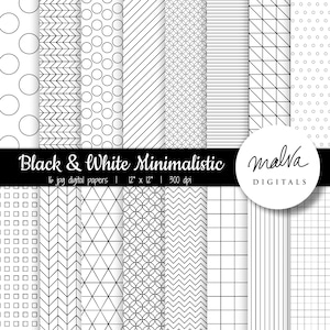 Carta digitale minimalista in bianco e nero, carta scrapbook, motivo geometrico bianco nero, chevron, strisce, uso commerciale, download istantaneo