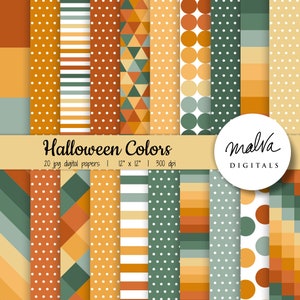 Halloween digital paper pack, orange brown green autumn paper, fall digital background, halloween geometric patterns,pumpkin colors backdrop