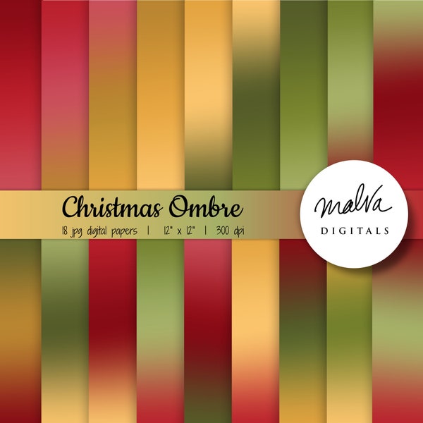 Christmas Ombre digital paper pack, red gold green digital background, christmas gradients, christmas ombre background, christmas backdrop