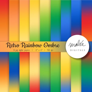Retro Rainbow ombre digital paper pack, funky rainbow digital background, radinbow gradient backdrop, 90s papers, retro digital background