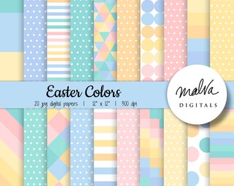 Pastel Easter Colors digital paper pack, spring digital paper, geometric patterns, pretty pastel spring colors, printable soft backgrounds