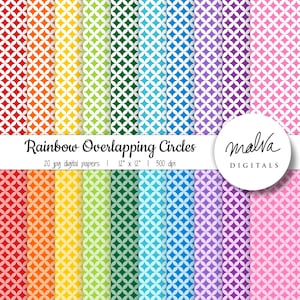 Arcobaleno Cerchi sovrapposti Carta digitale colori primari, carta scrapbook, scrapbooking, festa di compleanno, carte colorate, download istantaneo