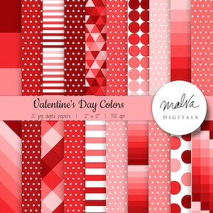 Valentine&#39;s Day Colors digital paper pack, shades of red digital scrapbook paper, red geometric digital background,valentine printable paper