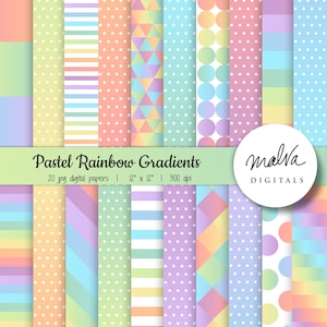 Pakiet papieru cyfrowego Rainbow Pastel Colors, papier do scrapbookingu ombre, gradientowe tło cyfrowe, miękkie gradientowe tło, papier tęczowy ombre
