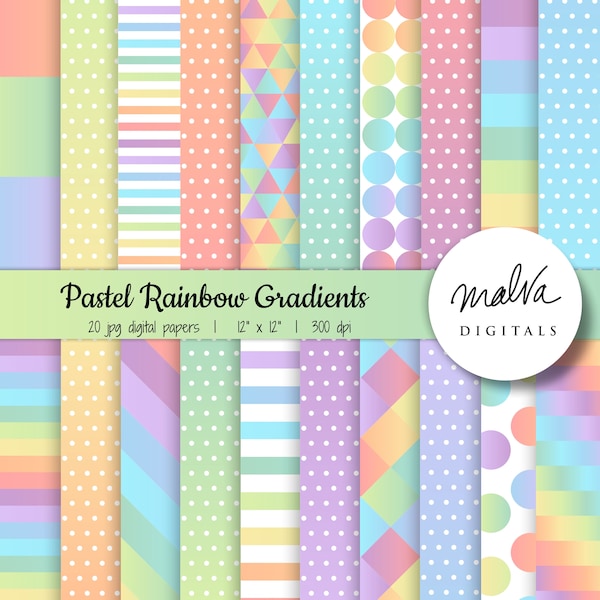 Regenbogen Pastell Farben digitales Papier pack, Ombre Scrapbook Papier, Farbverlauf digitale Hintergrund, weiche Farbverlauf Kulisse, Ombre Regenbogen Papier