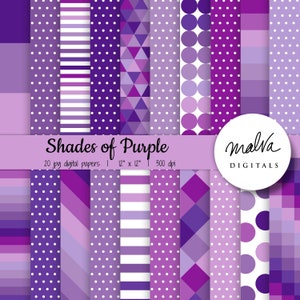 Lila digitale Papierpackung, violette Farbtöne, violette Muster Scrapbook papier, Scrapbooking, digitale Papiere, Streifen, Quadrate, direkter Download