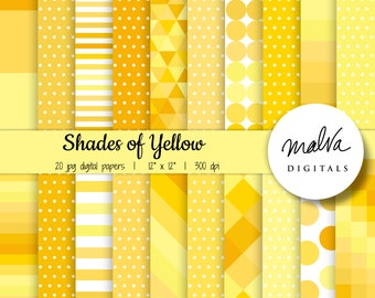 Yellow digital paper pack, yellow shades, yellow patterns scrapbook paper, scrapbooking, digital papers, stripes, squares, instant download