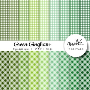 Pacchetto di carta digitale a quadretti verdi, sfondo digitale a quadri in tonalità di verde, carta per scrapbooking digitale a quadretti stampabile, quadretti primaverili ed estivi