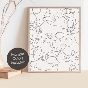 Mickey Mouse Line Art, Abstract art, Gallery Art Vetical Boho print wall art, Boho art, Mid century modern, Mickey Mouse  White or Beige