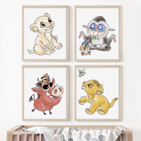 Lion King Nursery Art Set of 4, Animal Nursery Prints, Hakuna Matata, Baby Animal Wall Decor, African, Safari, Timon and Pumba, nala, simba