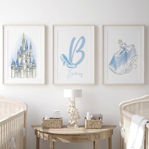 Custom Princess Cinderella Name Art Print, Personalized Girls Nursery Art, Monogram Princess Nursery Art, Princess Art, Cinderella Castle