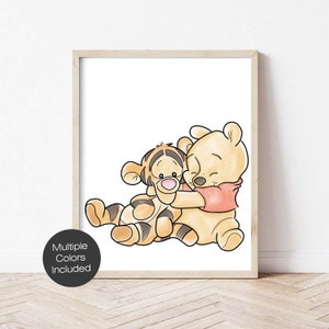 Baby Pooh and Tigger Art Print, Winnie the Pooh Art, Nursery Wall Art Decor, Pooh Bear, Kids room, Pooh Bear Nursery Decor, black and white