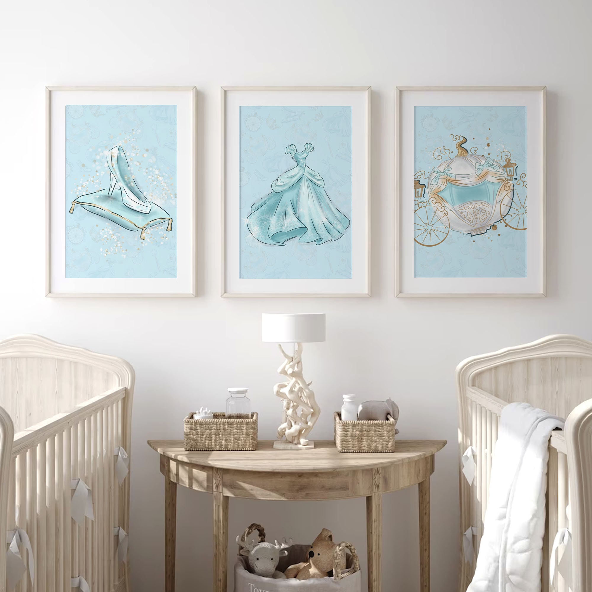 Cinderella Wall Art Set of 3 Hand Drawn Girls Nursery Art Etsy