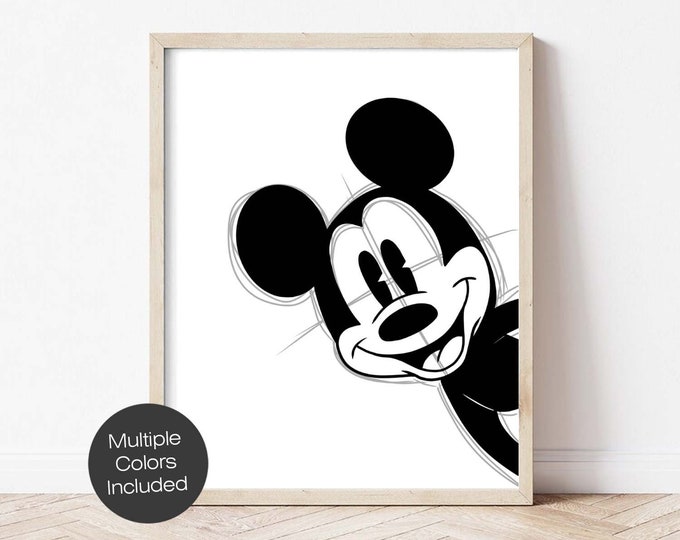 Mickey Mouse Art Print, Multiple Colors, Black and White Wall Print