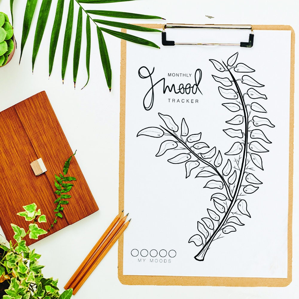 Printable Mood Tracker Leaf and Branch Bullet Journal Monthly | Etsy