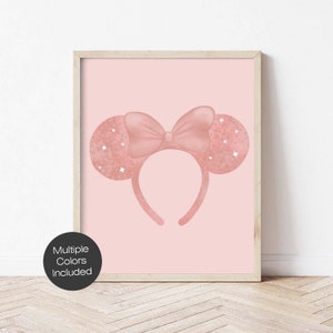 Minnie Mouse Ears Art Print, Minnie Bow Wall Print, Nursery, Girls Nursery Art, Wall Decor, Poster, Minnie Pink Art, Multiple Colors