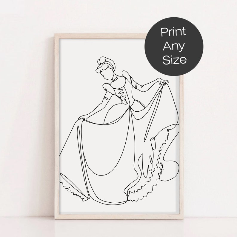 Minimal Line Art Princess Art Print Set of 3 for Girls Etsy