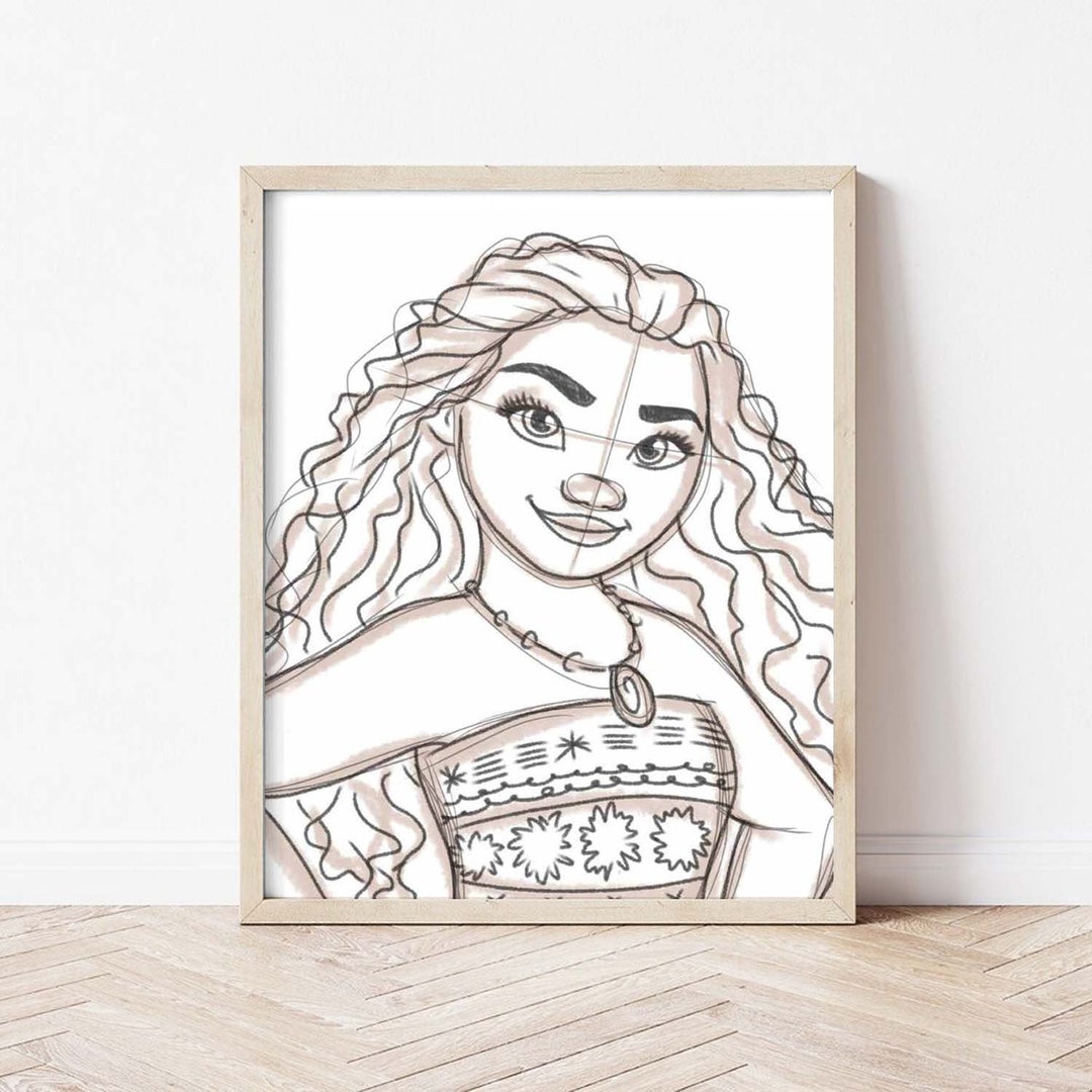 Princess Moana Art Print Girls Nursery Decor Sketched - Etsy