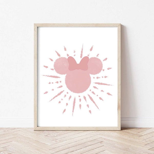 Minnie Mouse Art Print, Watercolor Minnie Ears, Minnie Bow Wall Print, Nursery, Girls Nursery Art, Wall Decor, Poster, Minnie Pink Art