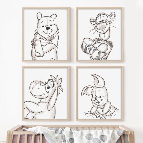 Winnie the Pooh Art Print Set of 3 Wall Print Sketched Etsy