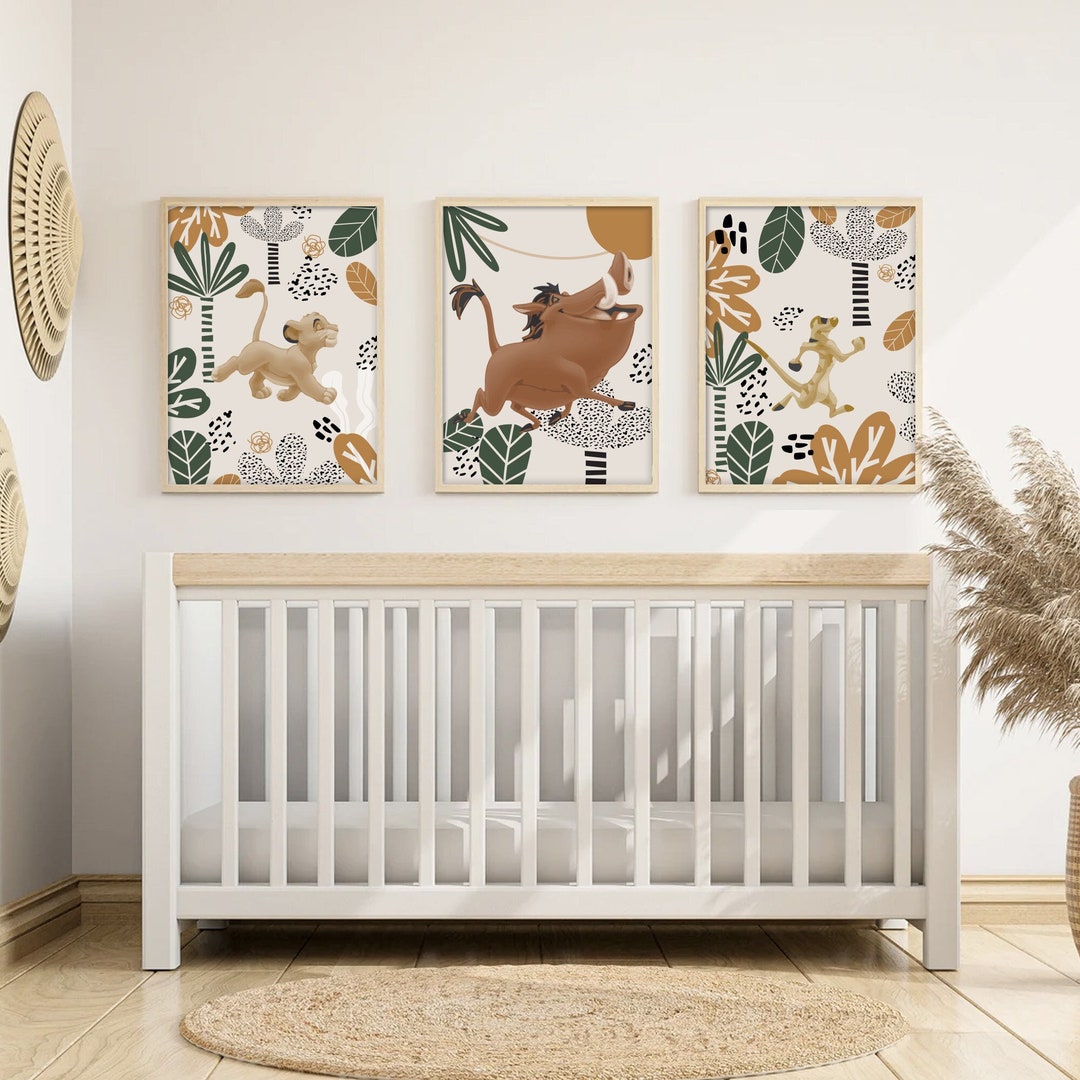 Lion King Boho Wall Art Set of 3, Animal Nursery Prints, Wall Decor
