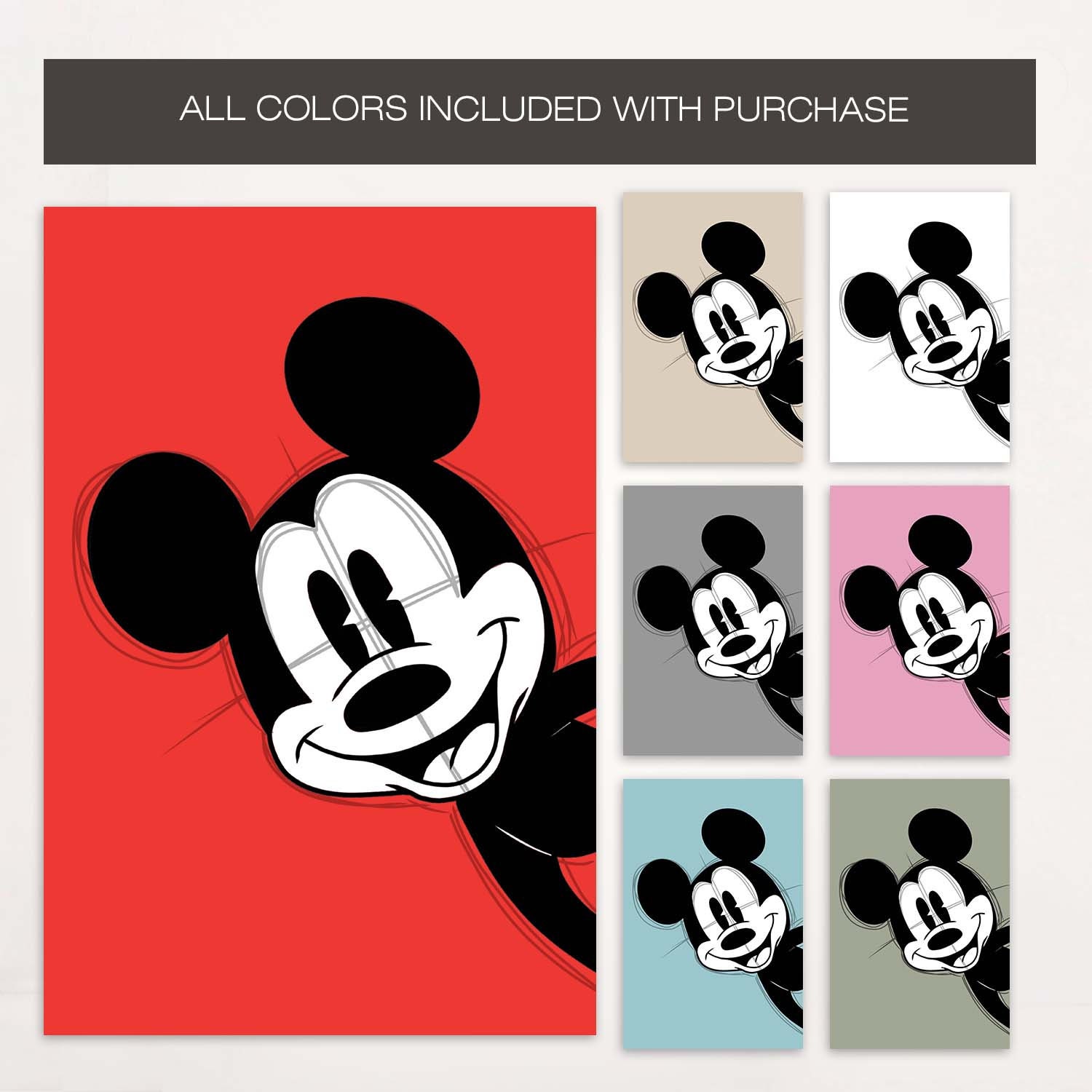 Mickey Mouse Art Print Multiple Colors Black and White Wall - Etsy UK