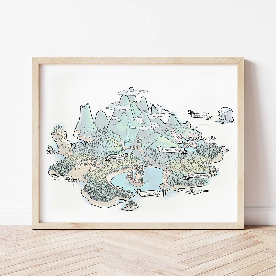 Printable Neverland Map, Peter Pan Art Print, Neverland Map, Tinkerbell Lost Boys, Neverland ...