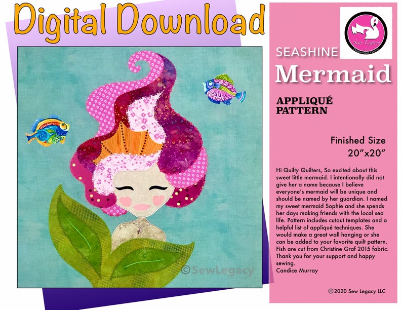 Seashine Mermaid Applique Pattern Digital Download