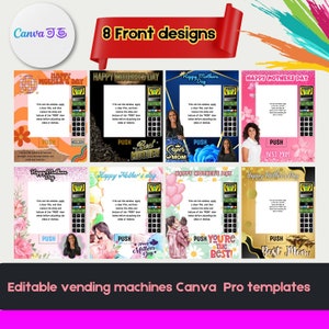 Mother’s Day Vending Machine Template Bundle, 8x10, you can resize them Editable Mothers Day Canva Template PNG