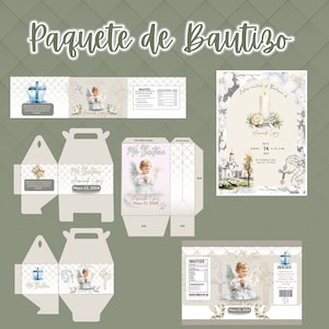 Batismo Espanhol - Modelos canva pro personalizados/ bautizo espanol/ bautizo angel/ invitacion editável
