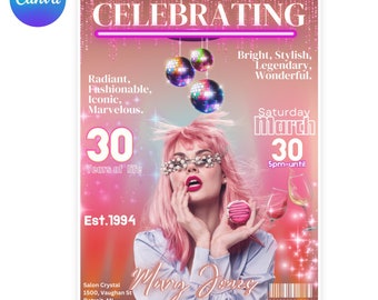 Magazine Cover - Magazine invite/ Birthday Invitation/canva pro template/ grad/ invite