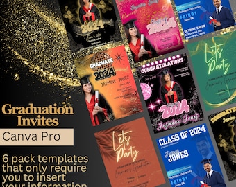 Magazine Cover - Magazine invite/ Birthday Invitation/canva pro template/ grad/ invite 6 pack