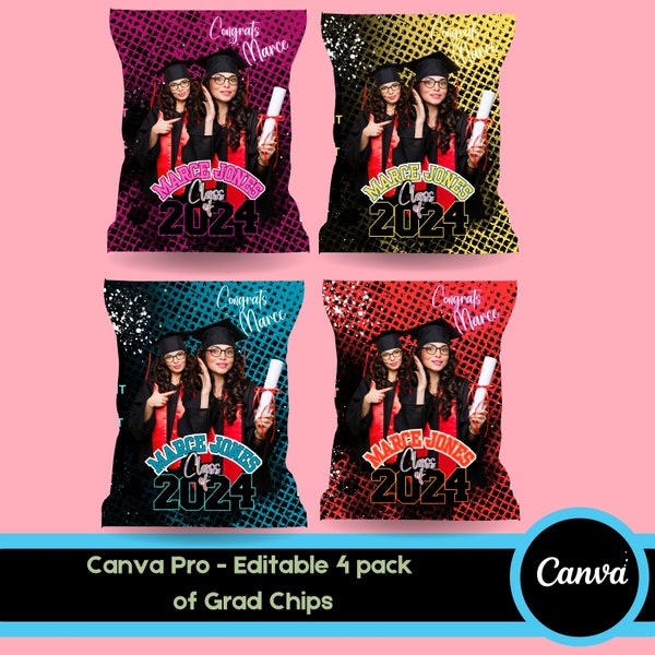 Graduation Chip Bag 4 pack Editable Template/ Pro Canva