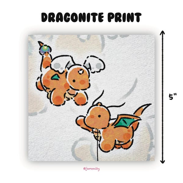 Mega-dragonite & dragonite watercolour mini art print