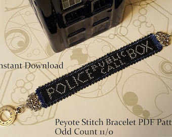 Police Public Call Box Odd Count Peyote Stitch Beaded Bracelet Pattern - Doctor Who, tardis, beadweaving tutorial, beaded bracelet, beadwork