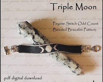Triple Moon Odd Count Peyote Stitch Beaded Bracelet Patterns - lunar, goddess, beadweaving tutorial, beaded bracelet, beadwork