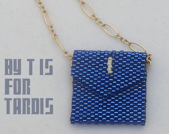 11th Doctor Tardis Blue Envelope Necklace - Cosplay, Doctor Who, 11th Doctor, Matt Smith, beaded necklace, beadwork