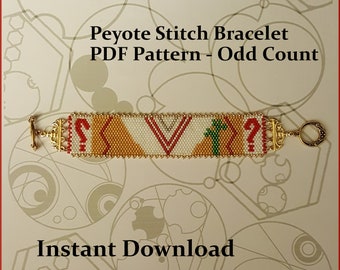 5th Doctor Odd Count Peyote Stitch Beaded Bracelet Pattern - Doctor Who, Peter Davison, beadweaving tutorial, beaded bracelet, beadwork